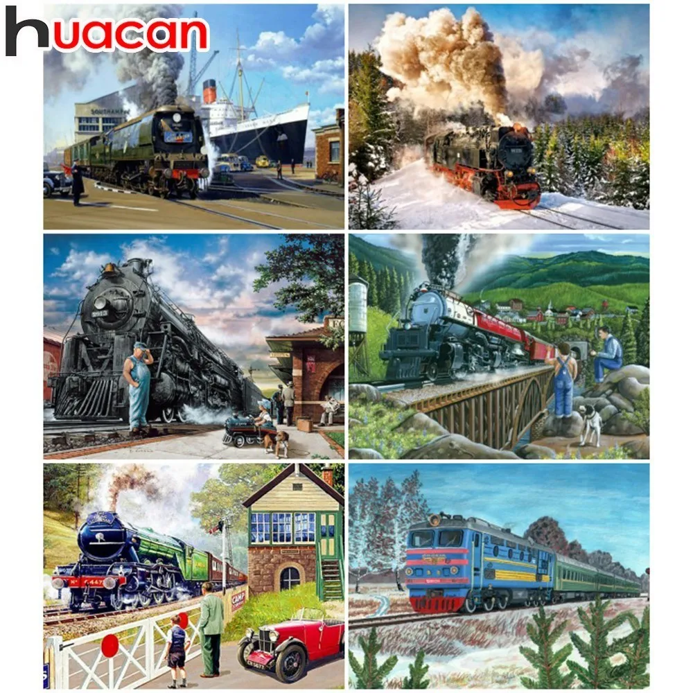 

HUACAN Diamond Painting Train Life 5D Mosaic Full Square Diamond Embroidery Landscape DIY Decor Home Moon Picture Of Rhinestone