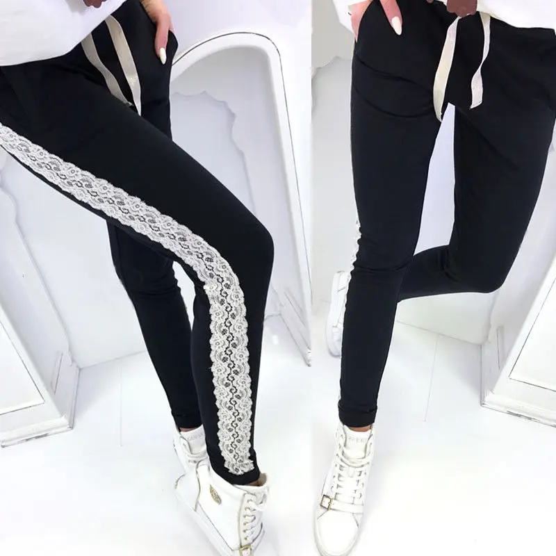 Women High Waist Solid Pencil Long Pants Drawstring