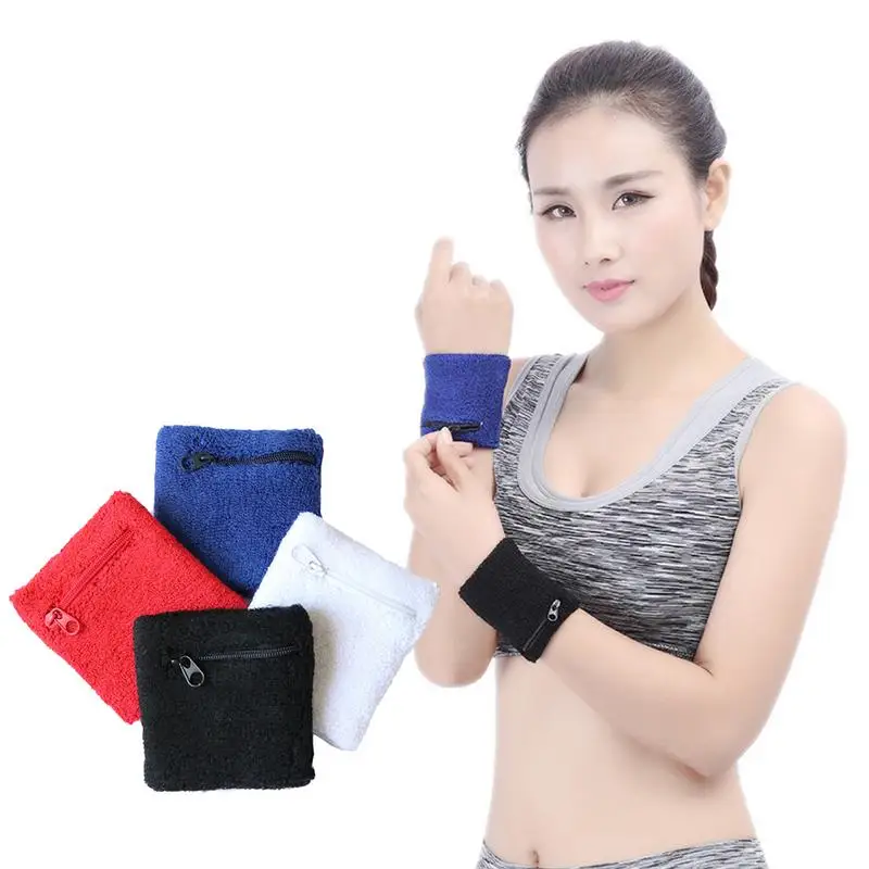 

8*8cm New Polyester-cotton Blend Zipper Pockets Style Sports Wipe Sweat Wrist Comfortable Zipper Towel Wrist For Men And Women