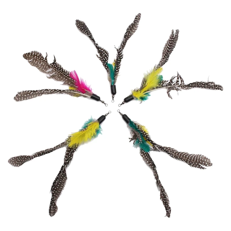 

5 Pcs Catfish Fishing Leash Cat Toy Refills with Feather Cat Baits
