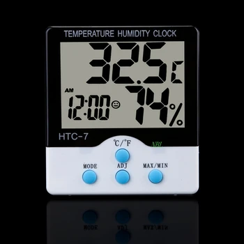 

Brand New LCD Digital Indoor Temperature Humidity Clock HTC-7 Electronic Thermometer Hydrometer Meter Stand Station C/F Switch