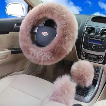 

3pcs/set Winter Faux Wool Car Steering Wheel Cover for women Car seat Cover Fuzzy Car Interior Accessories Car styling