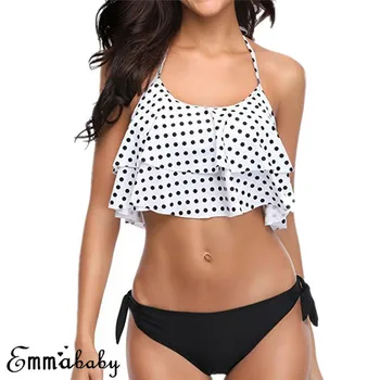 

Meihuida Swimsuit 2019 Women Swimming Suit Polka Dot Swimwear Bikini Bathing suit Triangle Swimsuit Bandage Tankini Women S-L