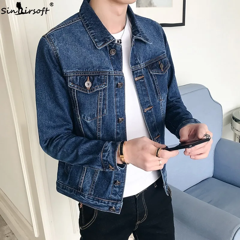 Goedkoop 2019 Nieuwe Herfst mannen Denim Jeans Jas Jaket Mannen Retro mannen Cowboy Slanke Jas Mode Jas Casual Chaqueta hombre Jassen