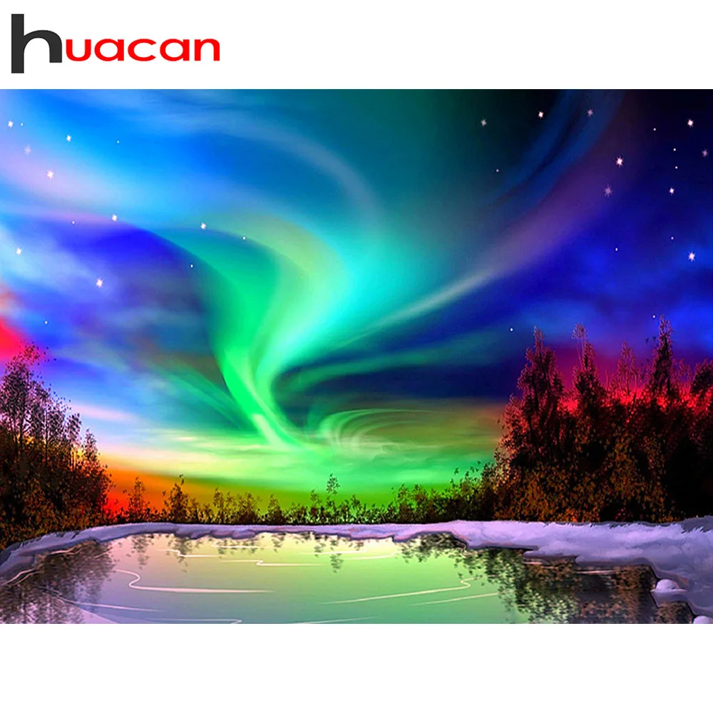 

Huacan 5D DIY Diamond Painting Cross Stitch Landscape Mosaic Full Square Aurora Gift Diamond Embroidery Needlework Decor Home