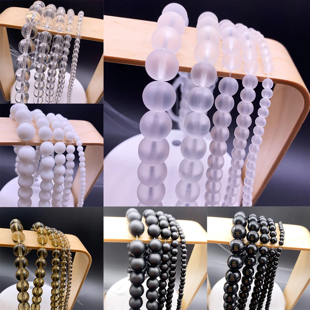 

4/6/8/10/12mm Glass Beads Shining Round Loose Beads Black White Color Child for Jewelry Making KID DIY