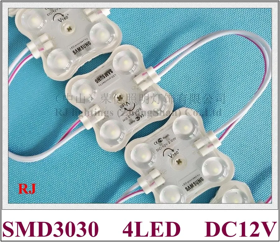 

injection LED module light DC12V SMD 3030 4 led 2W 220lm 40mm*40mm*8mm with lens aluminum PCB transparent style high bright