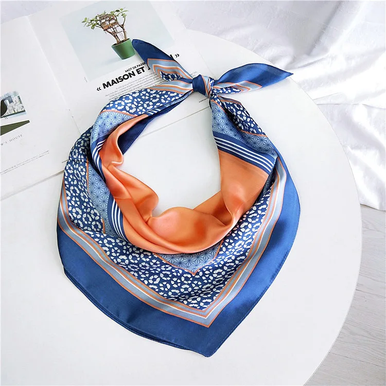 

New Women Silk Scarf Small High Soft Squares Decorative Multi-functional Head Scarf Ladies Scarves 70*70 Cm Printed Stripe