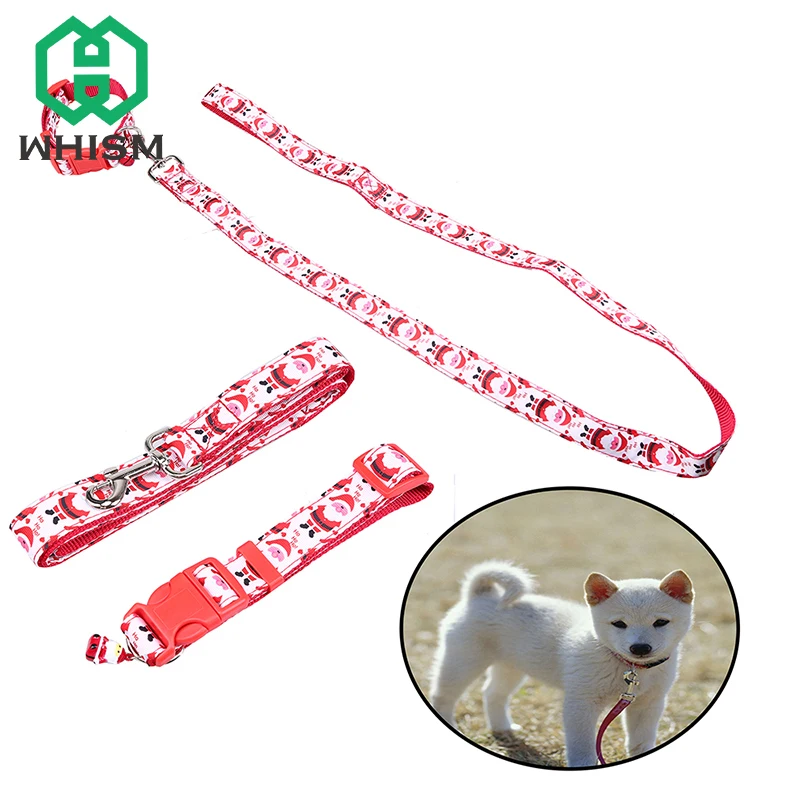 WHISM Lovely Christmas Pet Dog Nylon Traction Rope Leash and Collar Set Pet Training Leashes ...