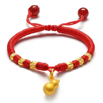 

999 Real 24k Yellow Gold Lucky 3D Gourd With Six Gold Beads Link Bracelet 6.3