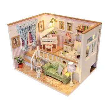 

3D Wooden Craft Doll House Furniture Set DIY Miniature Dust Cover Dollhouse Toys for Children Christmas Gift Decor