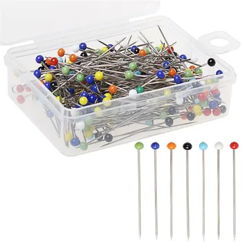 

Fashion 100pcs/lot Sewing Needles 32mm glass head bead sewing machine needles holder glass head pins knitting needles set AQ030