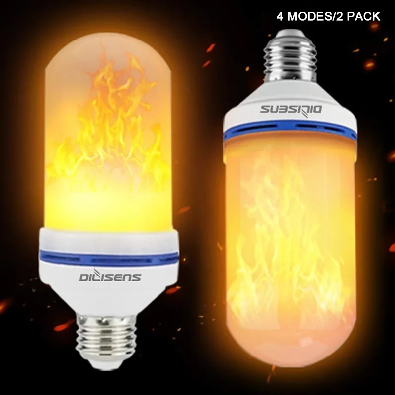 

Texsens 2 Pack LED Bulbs Tubes E26 Flame Effect Light Bulbs 4 Modes Flickering Fire Simulated Lamps For Home/Festival