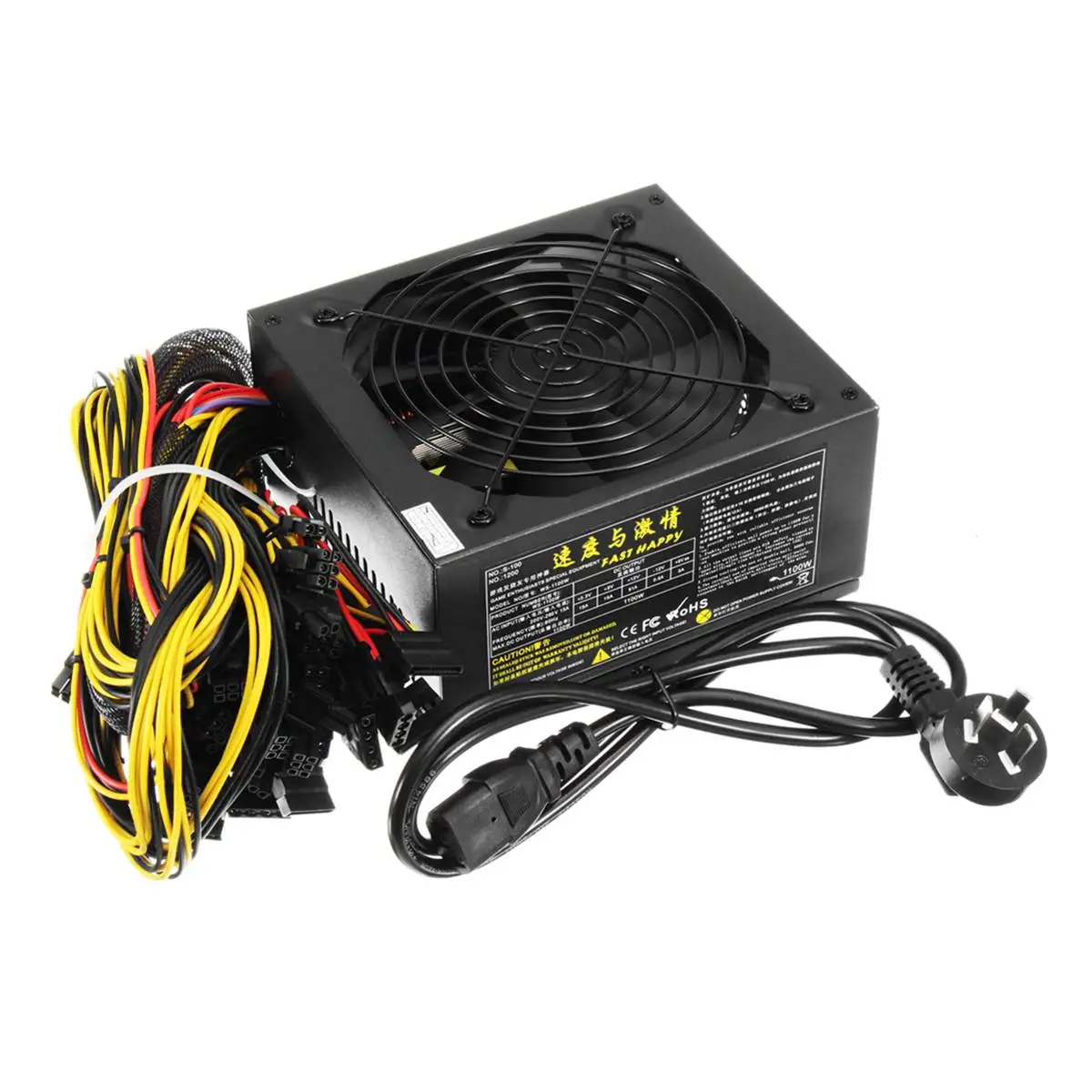 220V 1100W Desktop Mining Miner Power Supply For 6GPU Ethereum Mining With 6 port SATA 24Pin Mainboard 4+4pin CPU 6+2pin GPU