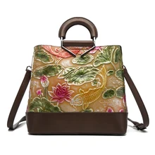 Высококачественная женская сумка из натуральной кожи с короткими ручками в национальном стиле, женская сумка через плечо, Сумки из натуральной кожи