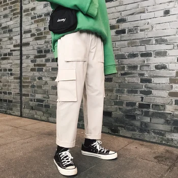 

Spring New Tooling Wind Pants Men Fashion Retro Solid Color Casual Straight Overalls Pants Man Streetwear Hip Hop Loose Trousers