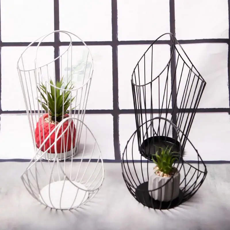 

Solid Color Drain Plate Wrought Iron Fruit Basket Modern Minimalist Household Living Room Storage Potted Basket Home Decor