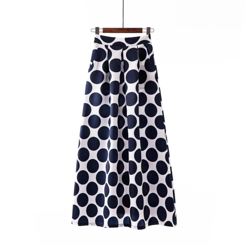 Summer Boho Elegant Casual OL Lady Women Long Skirts Retro Preppy Polka Dots Print Plus Size Aline Black Female Vintage Skirt Summer Boho Elegant Casual OL Lady Women Long Skirts Retro Preppy Polka Dots Print Plus Size Aline Black Female Vintage Skirt