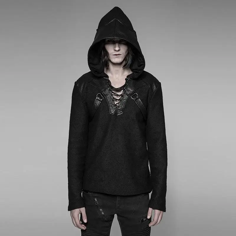 

Punk Rave Men's Faux Leather Trimmed Steampunk Hoodies WM-044TMM