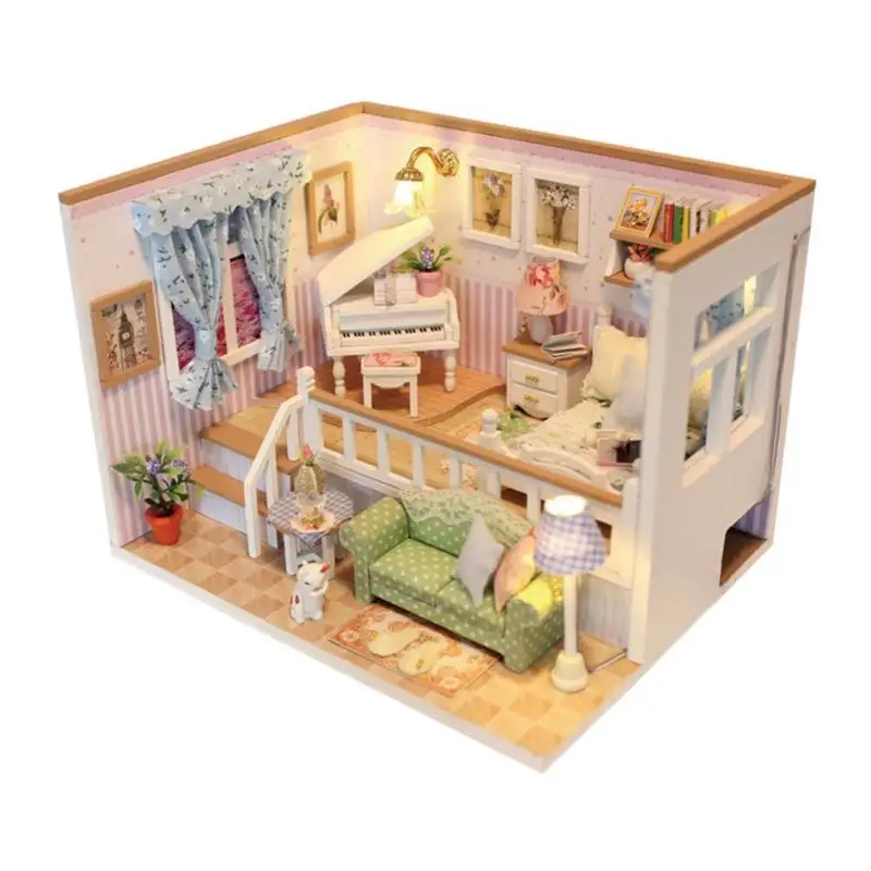 

3D Wooden Craft Doll House Furniture DIY Miniature Dust Cover Dollhouse Toy