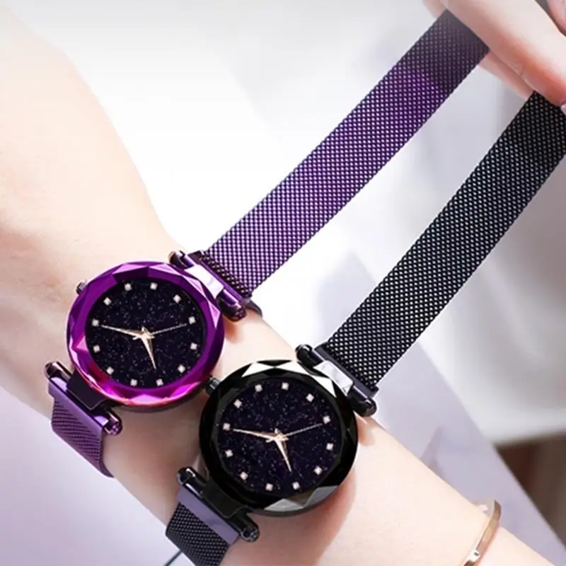 

Luxury Starry Sky Women Watches Rose Gold Bracelet Rhinestones Quartz Ladies Watch Thin Steel Female Wristwatch Mesh Band Watch