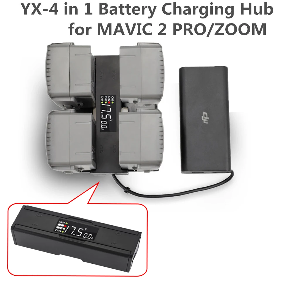 Для DJI Mavic 2 Pro Zoom 4 в 1 портативный Дрон зарядное устройство конвертер зарядное устройство для аккумулятора зарядное устройство Smart charger цифровой светодиодный экран