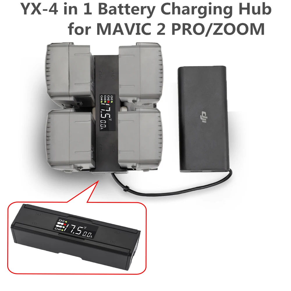 Günstig FÜR DJI Mavic 2 Pro Zoom 4 in 1 Tragbare Drone Batterie Ladegerät Konverter Batterie Lade Hub Smart Ladegerät digit led bildschirm