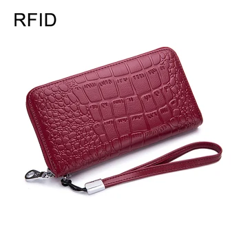 

Stone Pattern RFID Wallet Leather Women Accordion Card Case Wallets Female Elegant Credit Card Holders Zipper Coin Purse Clutch