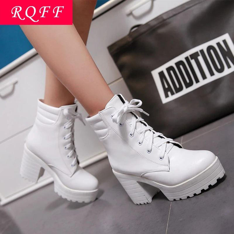 

RQFF Brand Winter Boots Women With Box Shoes Woman 9.5cm Super High Heel Ankle Boot Female Booties Leather Ladies Shoe size34-43