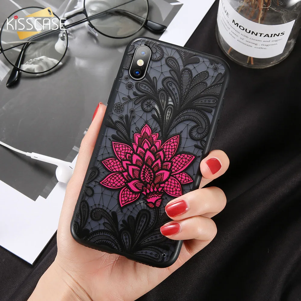 

KISSCASE Rose Lace Case For Huawei P Smart Y3 Y5 2017 Y9 2019 3D Emboss Case For Huawei Y7 Y5 Y9 2018 Y7 Prime Lace Flower coque