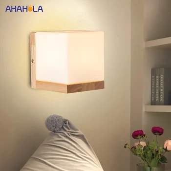 

Bedside Wall Lamp E27 Nordic Sconce Lamp Sconce Wall Lights Glass Wood Nordic Led Wall Lamp Bedside Applique Murale