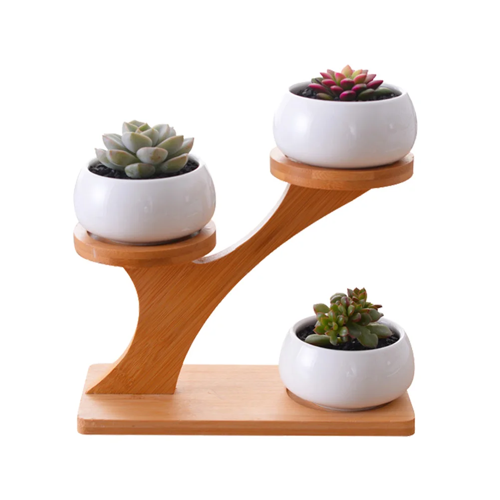 Белый Керамика горшок для растений, 3-х уровневая бамбуковая полка современная бытовая минималистский горшки для суккулентов садовый