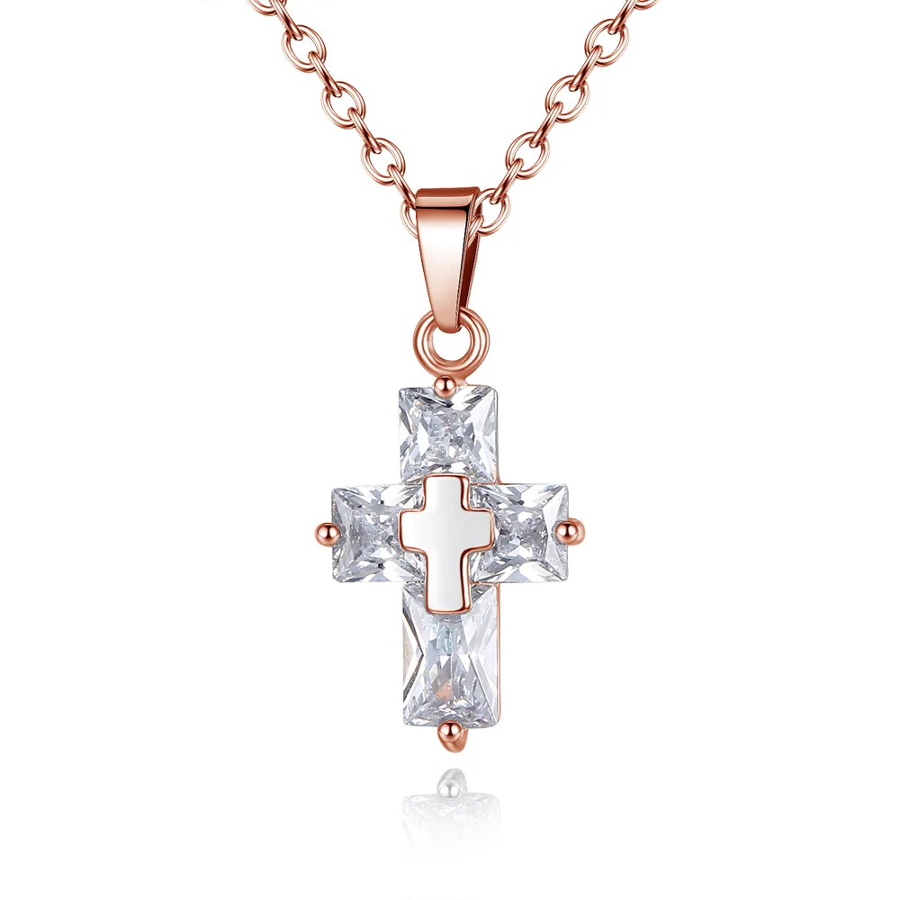 

New Cross Copper Inlaid Zircon Necklace Pendants Temperament Female Gift Jewelry Accessories Collier Halsketting