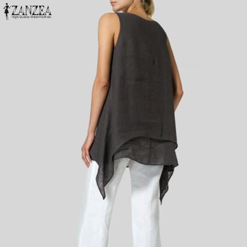 إمرأة بلوزة ZANZEA 2019 الصيف خزان قمم الإناث كاميس غير المتكافئة Blusas امرأة أكمام قمصان زائد حجم تونك قميص 5XL