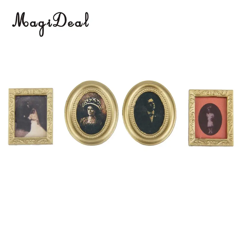 

4Pcs 1/12 Dollhouse Resin Miniature Frame Mural Wall Painting for Dolls House Living Room Bedroom Furniture Decor Acc Toys