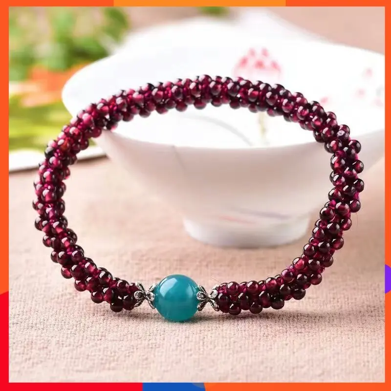 

Best Selling Natural Wine Red Garnet Ladies Bracelet Hand-woven Bracelet Chakra Amazonite Stone Party Jewelry Wholesale Gift