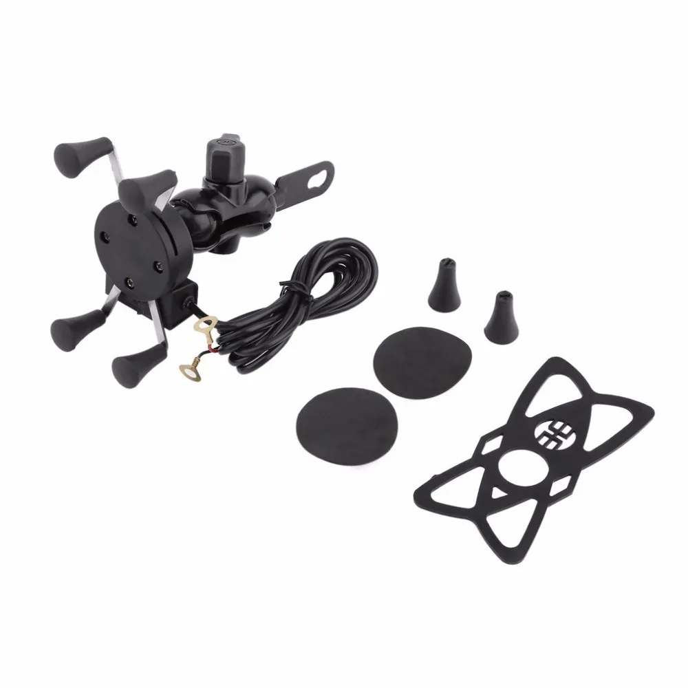 

Motorcycle Phone Holder USB Charger For iPhone X 8 7 Plus 4 to 6.5 inch Mobile Phone Suport 360 Degree X-Type Motorbike Holder
