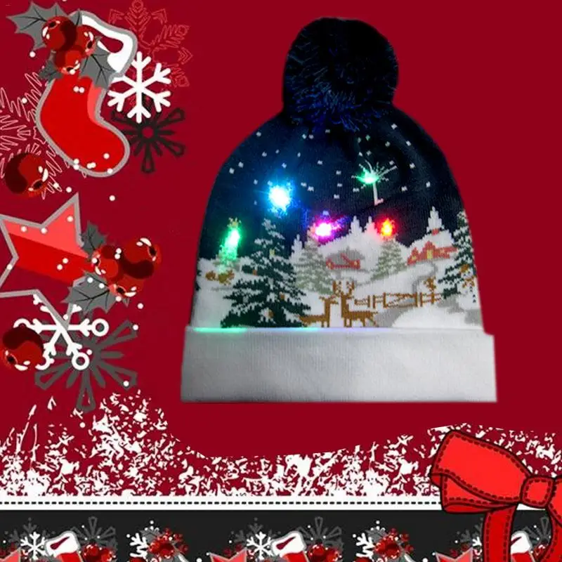 

LED Light Knitted Christmas Hat Colorful Lights Multi Pattern Knit Cap WIth Colorful Lighting For Children Adult Christmas Party