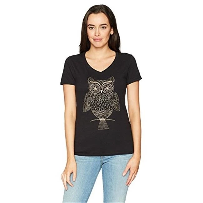 Hanes 00617914394783 Womens Whoot Whoo Short Sleeve V-Neck Tee Black - 2XL |
