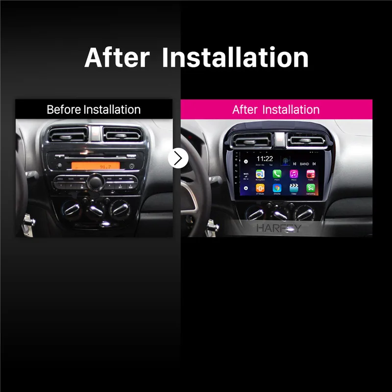 Perfect Harfey 9"Android 8.1 for 2012-2016 Mitsubishi Mirage Car Radio GPS Navi with HD Touchscreen Bluetooth USB WIFI FM SWC DVR OBD 5