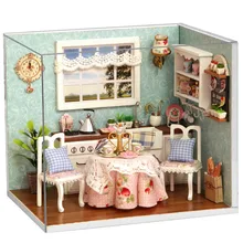 Dollhouse Miniature Happy Dining Room DIY 3D Wooden Model Kit With Cover LED Furnitures Handcraft Miniature Kitchen Doll House Dollhouse Miniature Happy Dining Room DIY 3D Wooden Model Kit With Cover LED Furnitures Handcraft Miniature Kitchen Doll House