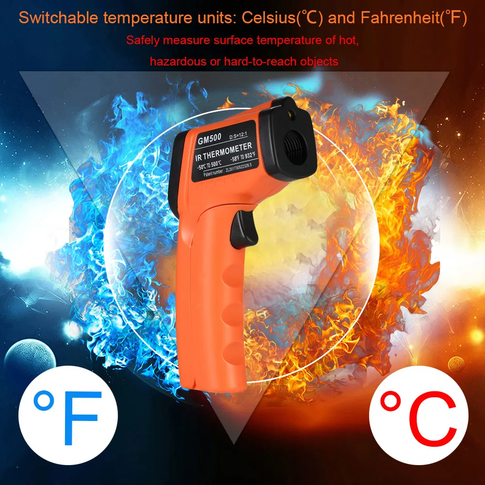 

IR Infrared Thermometer Gun Digital Temperature Tester Handheld Non contact LCD Pyrometer -50 to 500 Degrees Thermal Imager