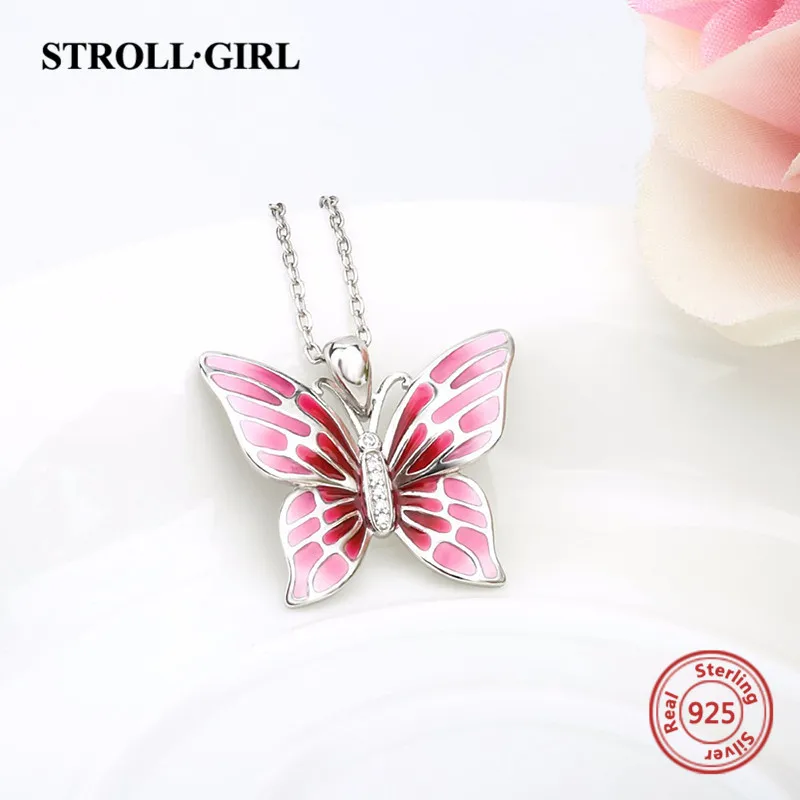 Strollgirl Роскошные стерлингового серебра 925 платье с милой бабочкой ожерелья &