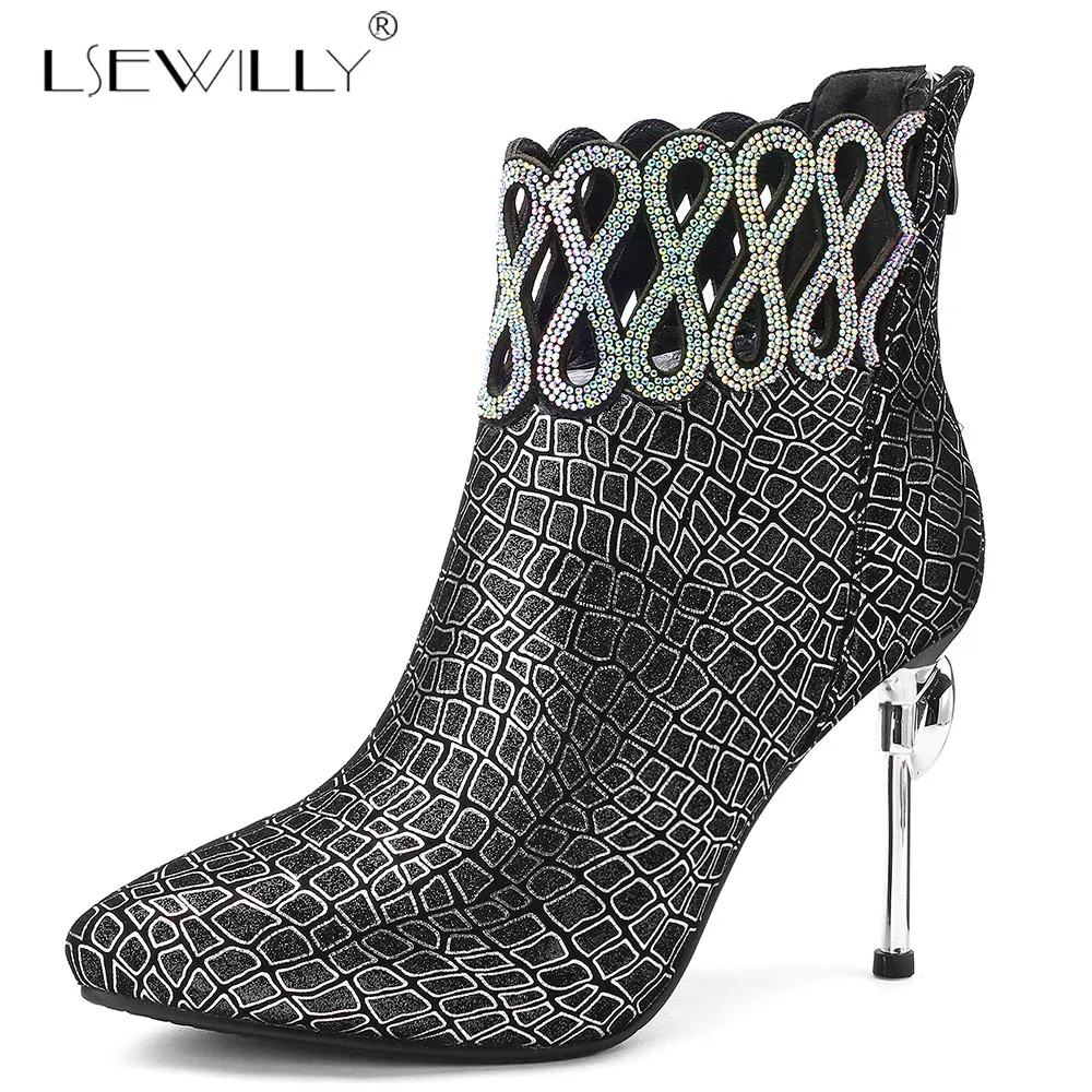 

Lsewilly kid suede pointed toe party shoes woman rhinestone shiny crystal decoration banquet nightclub sexy ankle boots E439