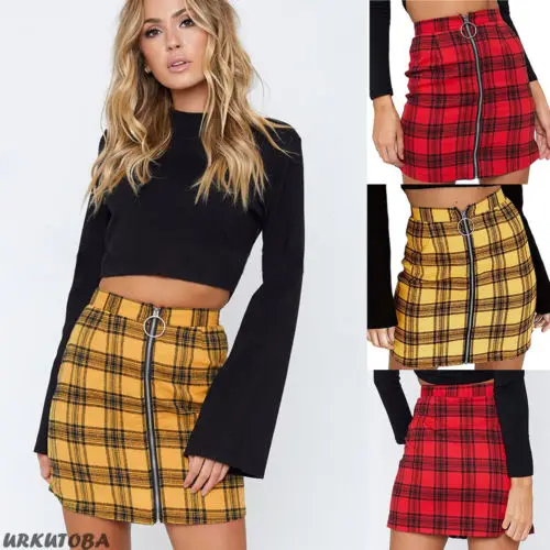 Hot Retro Women Plaid Tartan High Waist Checker Zipper Mini Skirt Lady High Waist Checked Bodycon Pencil Skirt