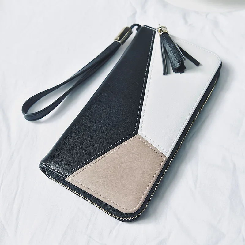 

Clutch Wallet Female Long Simple New Style Contrasting Color Panel Zip Large Capacity Wallet Girls Pouch