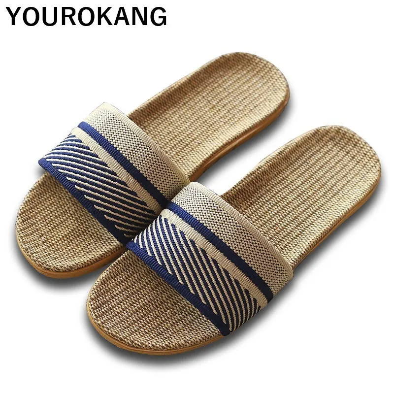 

2019 Summer Linen Home Slippers Indoor Floor Household Flax Slippers Couple Shoes Unisex Casual Footwear Beach Sandals Newest
