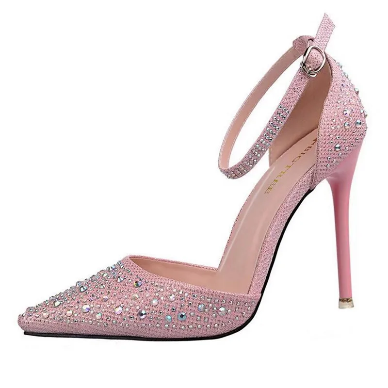 

Fashion Women Crystal Pearl Bling Shoes Thin High Heels White Flowers Bridal Sandals Lady Summer Up Wedding Party Shoes