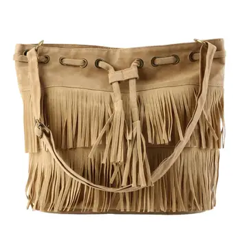 

Fashion Women Bag Hobos Vintage Imitation Suede Fringe Tassel Shoulder Bag Adjustable Shoulder Handbags Messenger Bag Newest