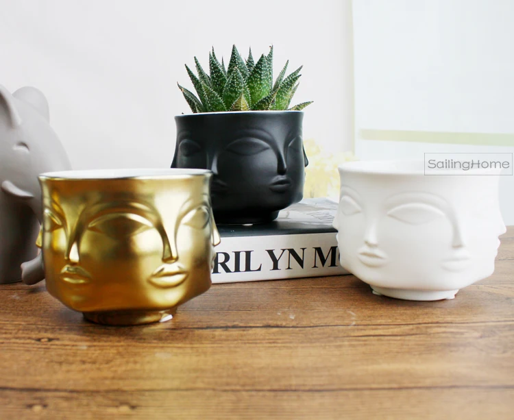Creative Design Three-dimensional Nordic Style Ceramic Ornaments For Table Flower Face Candle Cup Home Decoration Pot | Дом и сад